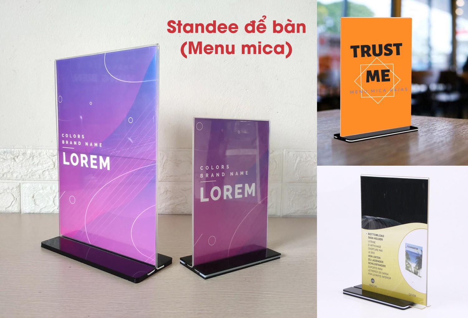 Menu mica - Standee để bàn