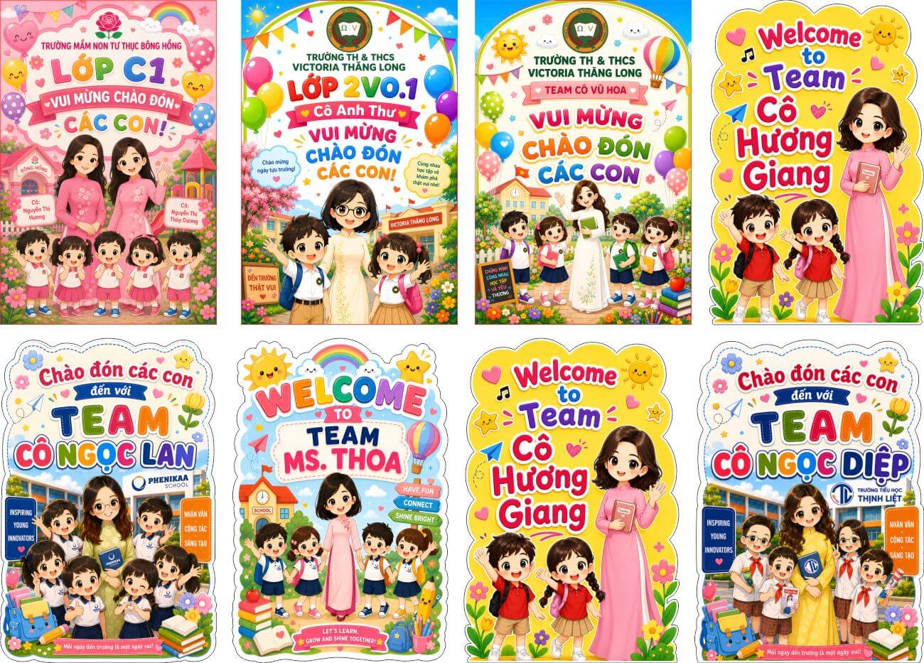 bang chao cac be den truong Bảng chào các bé đến trường